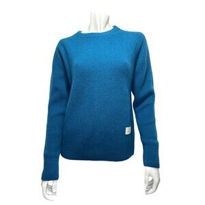 Merz b. Schwanen Merino Cashmere Sweater Size 4/S Teal Blue Ribbed Crewneck Knit